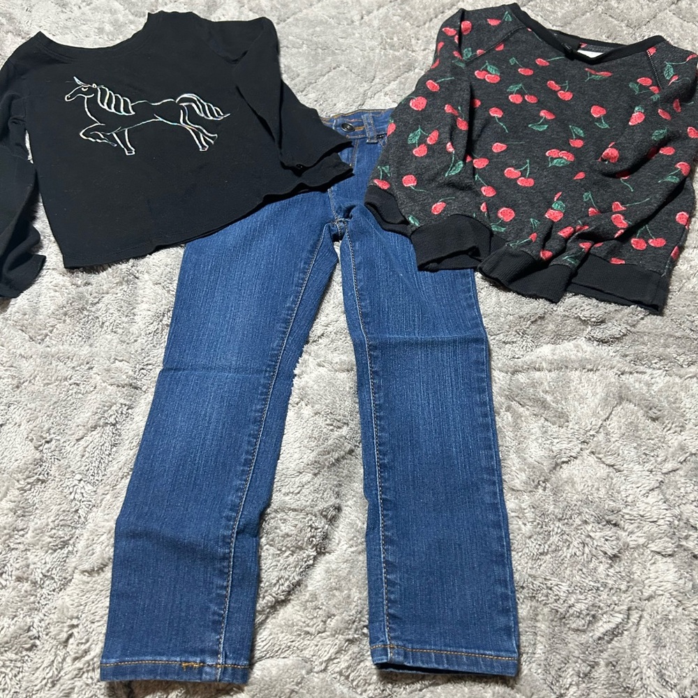 The Children's Place Dark Blue Denim Jeans and 2 Tops